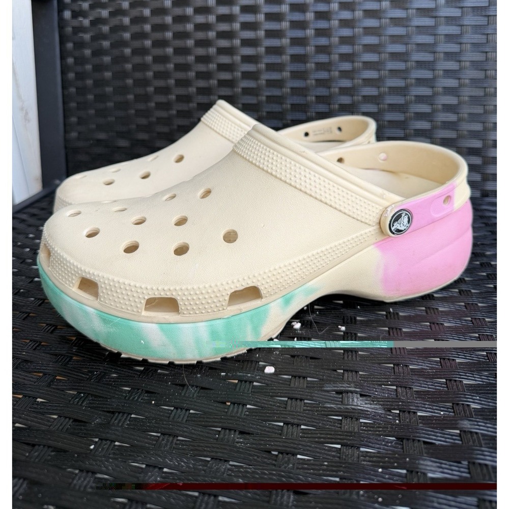 Crocs Classic Ombre Platform Clog Women's 11 Beige Pink Green Comfort Shoes‎